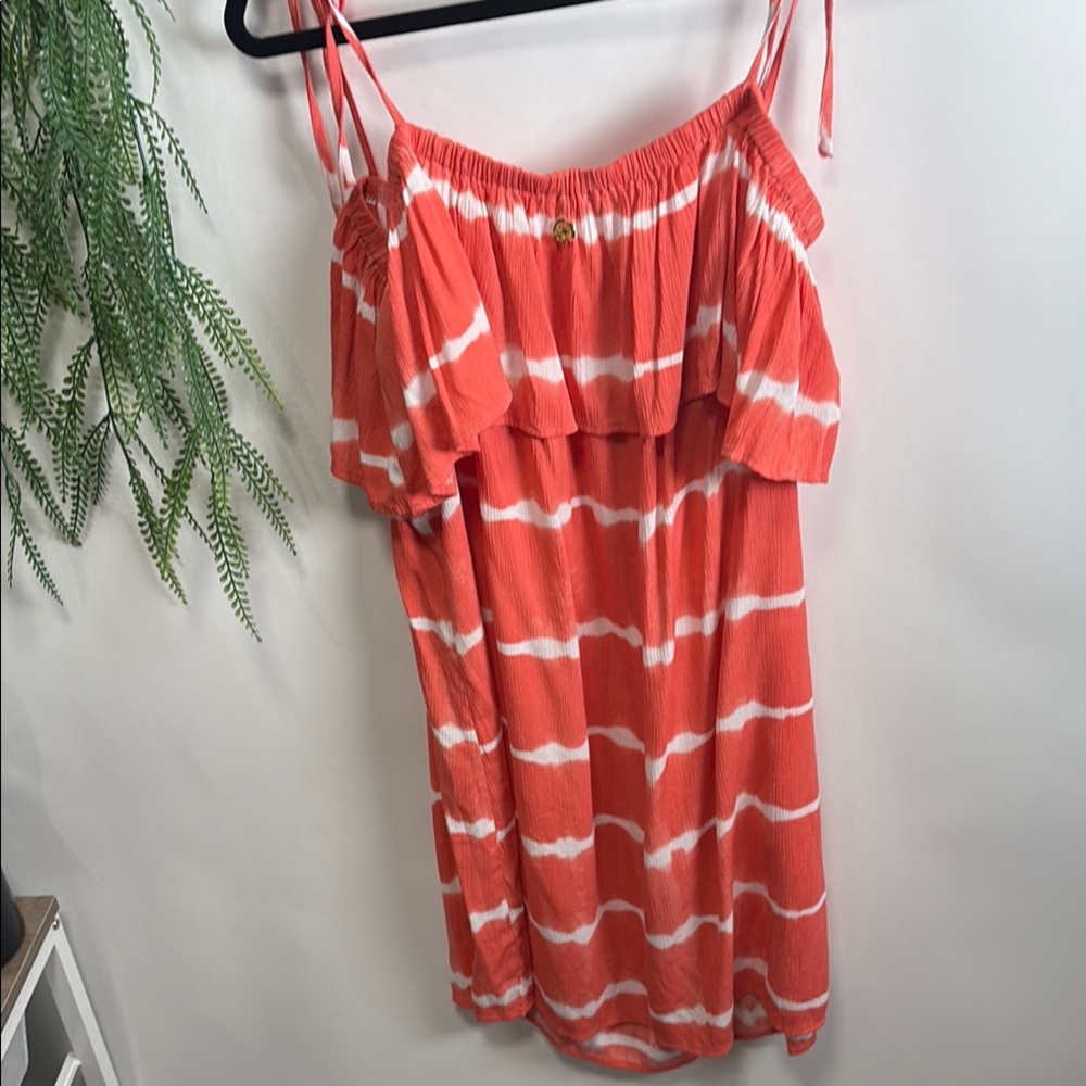 Orange and White Ruffled Tiered Mini Sundress
